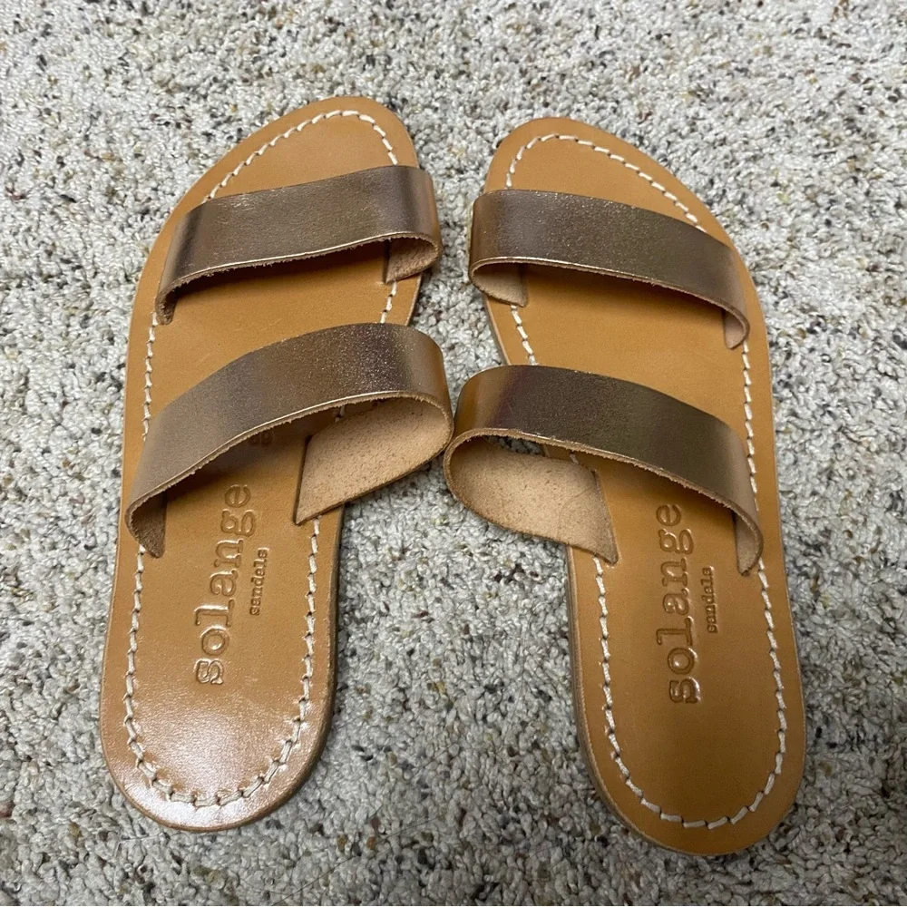 Solange sandals us 8.5 / strappy slip on leather shimmer shoes beachy minimalist